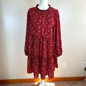 Bohome Long Sleeve Boho Floral Ruffle Knee Length Feminine Dress Size L